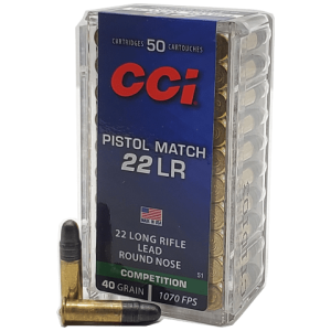 22 Long Rifle - CCI 40 Grain Pistol Match Lead Round Nose - 50 Rounds