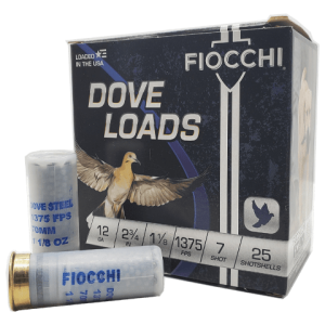 12 Gauge - Fiocchi 2-3/4" Dove Loads #7 Zinc Plated Steel 1-1/8 oz - 25 Rounds