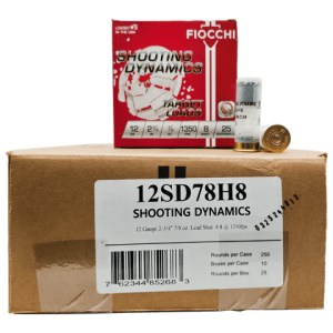 12 Gauge – Fiocchi 2-3/4″ Shooting Dynamics #8 Lead Shot – 250 Rounds