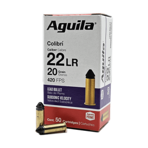 22 Long Rifle – Aguila Colibri 20 Grain Subsonic – 50 Rounds
