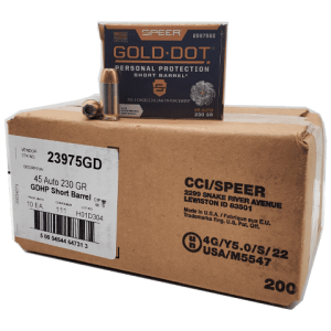 45 Auto - Speer Gold Dot Short Barrel 230 Grain JHP - 200 Rounds