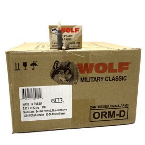 7.62x39 - Wolf Military Classic 124 Gr. FMJ Steel Case 1,000 rds.