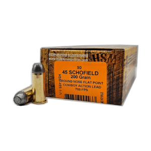 45 Schofield – HSM Cowboy Action 200 Grain LRNFP – 50 Rounds