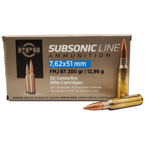 7.62x51 Nato - PPU 200 Grain Subsonic FMJBT