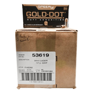 9mm – Speer Gold Dot 147 Grain JHP 53619- 1000 Rounds