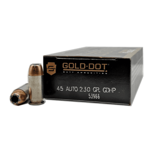 45 Auto – Speer Gold Dot 230 Grain Jacketed Hollow Point 53966- 50 Rounds