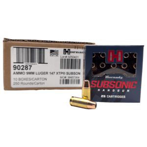 9mm – Hornady Subsonic 147 Grain XTP Hollow Point – 250 Rounds