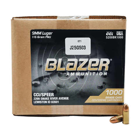 9mm – CCI Blazer Brass 115 GR. FMJ 1,000 rd. Bulk Case