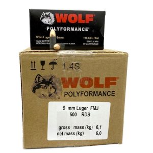 9mm - Wolf Polyformance 115 GR. FMJ 500 rd. Steel Case