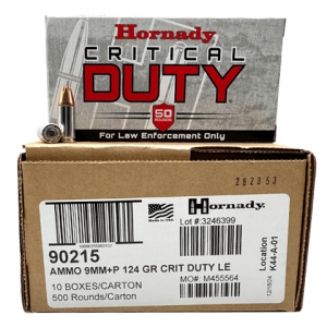 9mm – Hornady Critical Duty 124gr +P FlexLock LE 90215- 500 Rounds