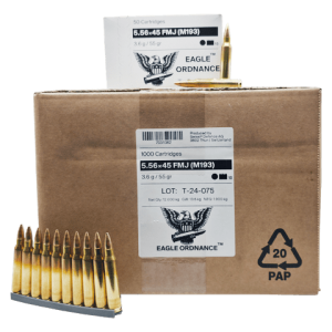 5.56 Nato – Eagle Ordnance (Swiss P) 55 Grain FMJ – 1000 Rounds on Stripper Clips