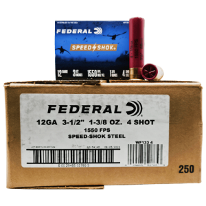 12 Gauge – Federal Speed-Shok 3-1/2″ #4 Steel Shot – 250 Rounds