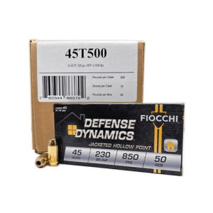 45 Auto – Fiocchi Defense Dynamics 230 Grain JHP – 500 Rounds