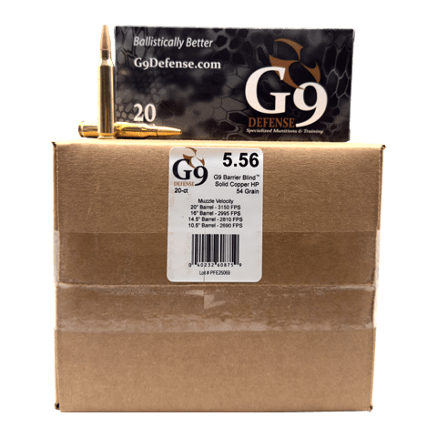 5.56 NATO – G9 Defense 54 Grain Barrier Blind Solid Copper HP – 200 Rounds
