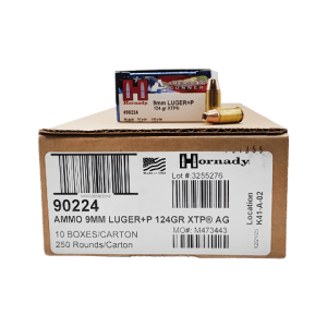 9mm – Hornady American Gunner 124 Grain +P XTP – 250 Rounds