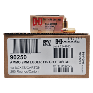 9mm – Hornady Critical Defense 115 Grain FTX JHP – 250 Rounds