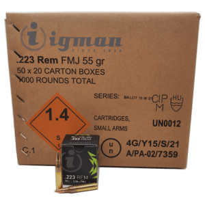 223 Rem - IGMAN 55 Grain Full Metal Jacket 1,000rds. Case