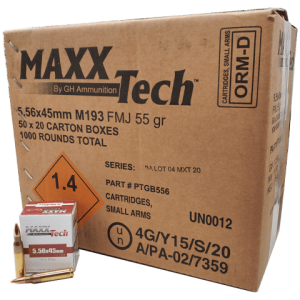 5.56 NATO - MaxxTech 55 Grain Full Metal Jacket Case
