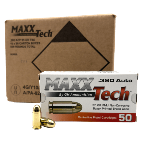 380 Auto – MaxxTech 95 Grain Full Metal Jacket – 1,000 Rounds