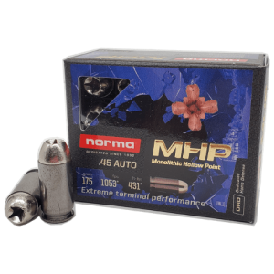 45 Auto - Norma 175 Grain Monolithic Hollow Point