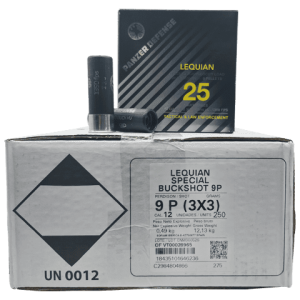 12 Gauge – Panzer Defense Lequian Special HV 2-3/4″ 9 Pellet 00 Buckshot – 250 Rounds