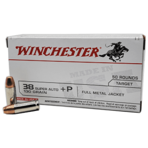 38 Super Auto - Winchester 130 Grain +P Full Metal Jacket Brass Case - 50 Rounds