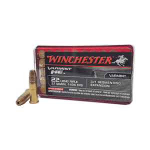 22 Long Rifle - Winchester 37 Grain Varmint HE Hollow Point Brass Case - 50 Rounds