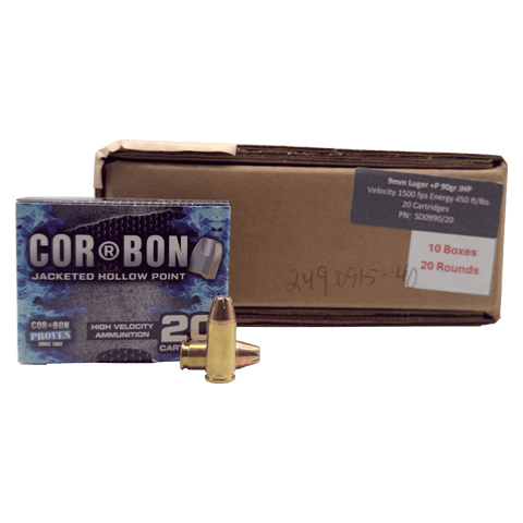 9mm – CorBon 90 Grain +P Jacketed Hollow Point – 200 Rounds
