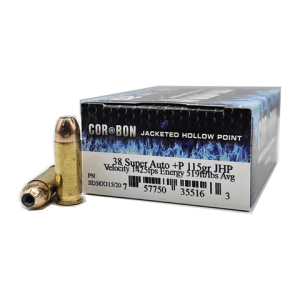 38 Super – CorBon 115 Grain +P Jacketed Hollow Point – 20 Rounds