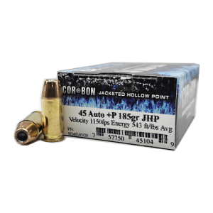 45 Auto – CorBon 185 Grain +P Jacketed Hollow Point – 20 Rounds