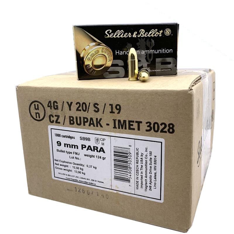 9mm - S&B 124 Grain FMJ 1,000 rd. Case