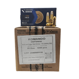 9mm – Komando Defense 115 Grain Full Metal Jacket Brass Plated Steel Case- 1000 Rounds