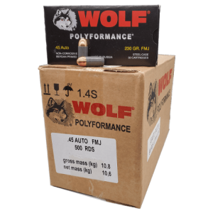 45 Auto - Wolf Polyformance 230 Grain FMJ 500 rds. Steel Case