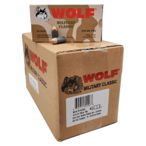 45 Auto - Wolf Military Classic 230 Grain FMJ 500 rds. Steel Case