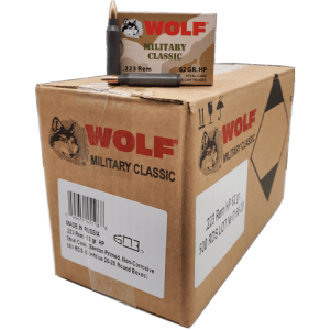 223 Rem - Wolf Military Classic 62 Gr. HP Steel Case 500 Rds.