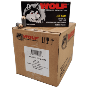 45 Auto - Wolf Performance 230 Grain FMJ 500 rds. Steel Case