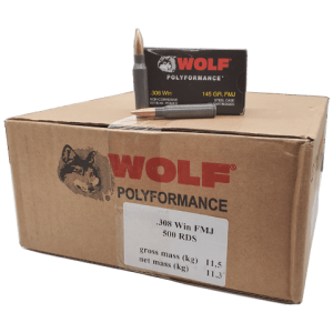 308 Win - Wolf Polyformance 145 Grain FMJ Steel Case Bulk