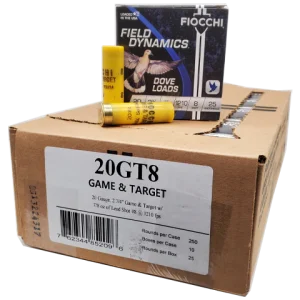 20 Gauge - Fiocchi Field Dynamics #8 Lead Shot 2-3/4" Plastic Hull - 250 Rounds